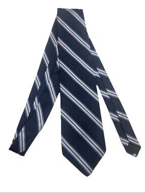 Brooks Brothers 346 Men's Tie Navy Blue Striped 100% Silk Made in USA SMALL FLAW